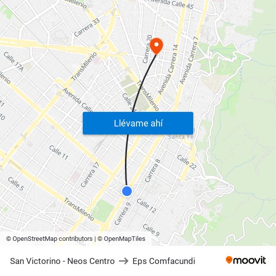San Victorino - Neos Centro to Eps Comfacundi map