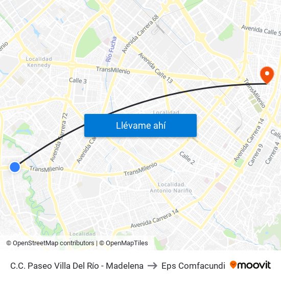 C.C. Paseo Villa Del Río - Madelena to Eps Comfacundi map