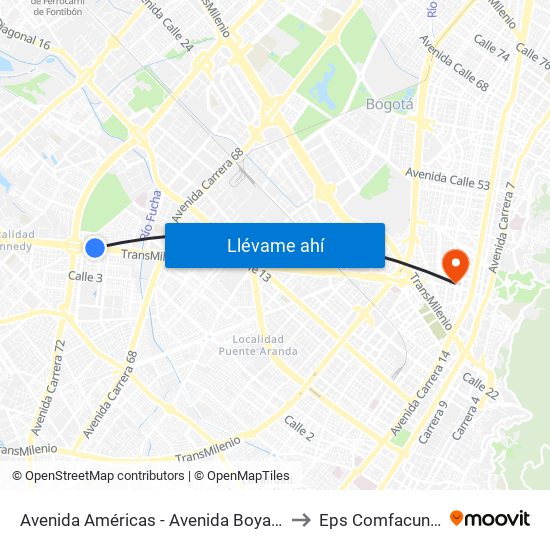 Avenida Américas - Avenida Boyacá to Eps Comfacundi map
