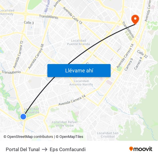 Portal Del Tunal to Eps Comfacundi map