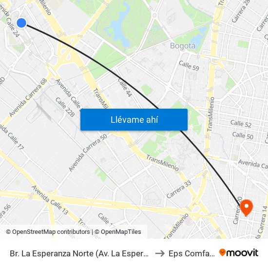 Br. La Esperanza Norte (Av. La Esperanza - Kr 69d) to Eps Comfacundi map