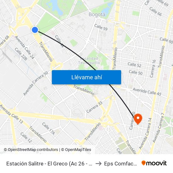 Estación Salitre - El Greco (Ac 26 - Ak 68) to Eps Comfacundi map