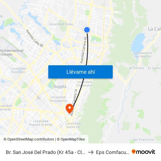 Br. San José Del Prado (Kr 45a - Cl 137) to Eps Comfacundi map