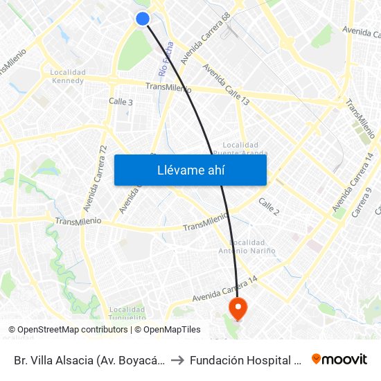 Br. Villa Alsacia (Av. Boyacá - Cl 12a) (A) to Fundación Hospital San Carlos map