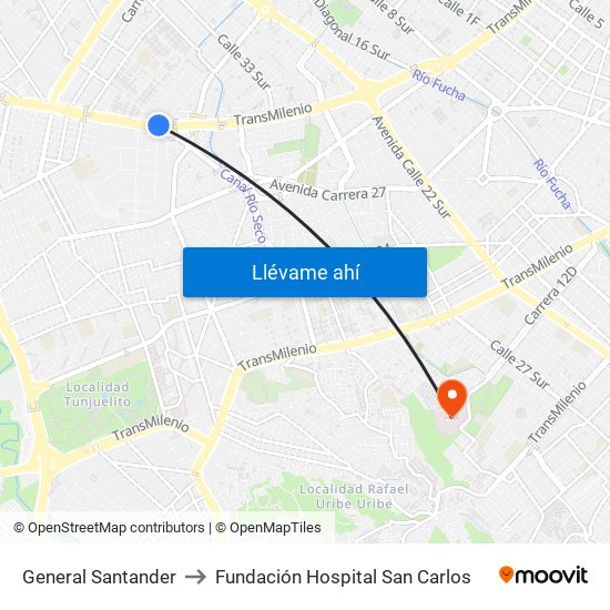 General Santander to Fundación Hospital San Carlos map