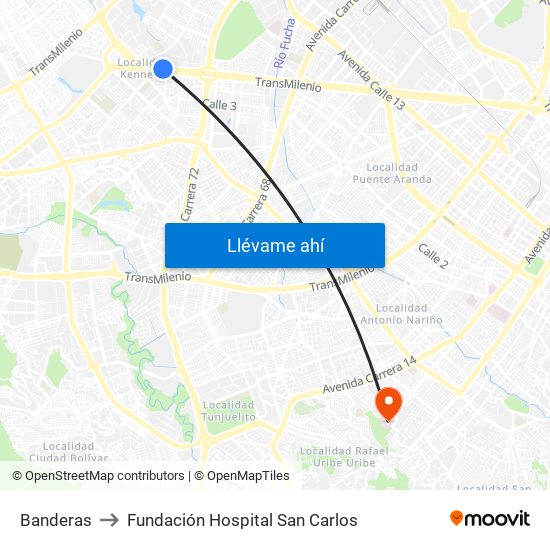 Banderas to Fundación Hospital San Carlos map