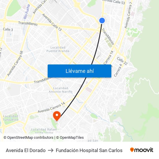 Avenida El Dorado to Fundación Hospital San Carlos map