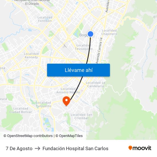 7 De Agosto to Fundación Hospital San Carlos map