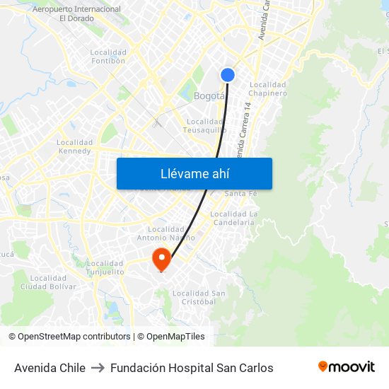 Avenida Chile to Fundación Hospital San Carlos map