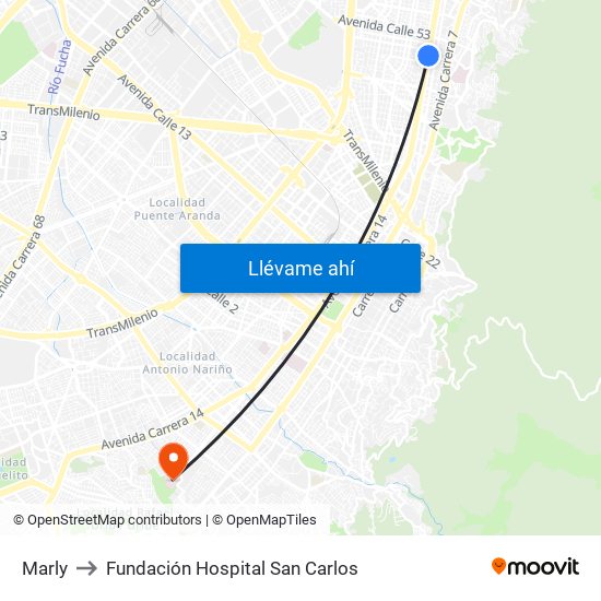 Marly to Fundación Hospital San Carlos map