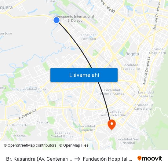 Br. Kasandra (Av. Centenario - Kr 134a) to Fundación Hospital San Carlos map