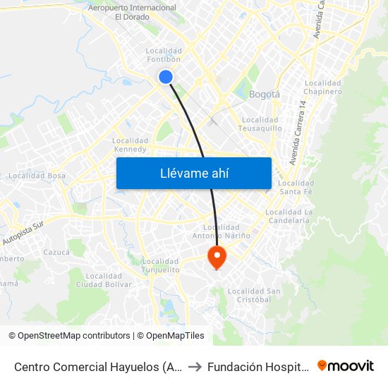 Centro Comercial Hayuelos (Av. C. De Cali - Cl 20) to Fundación Hospital San Carlos map