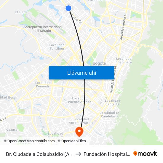 Br. Ciudadela Colsubsidio (Ac 80 - Kr 112a) to Fundación Hospital San Carlos map