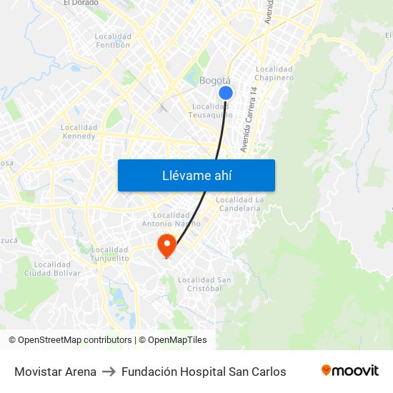 Movistar Arena to Fundación Hospital San Carlos map