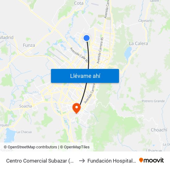Centro Comercial Subazar (Av. Suba - Kr 91) to Fundación Hospital San Carlos map