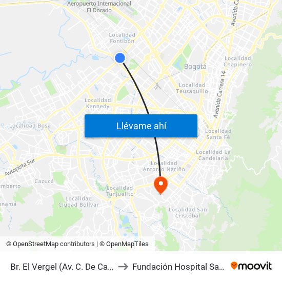 Br. El Vergel (Av. C. De Cali - Cl 18) to Fundación Hospital San Carlos map