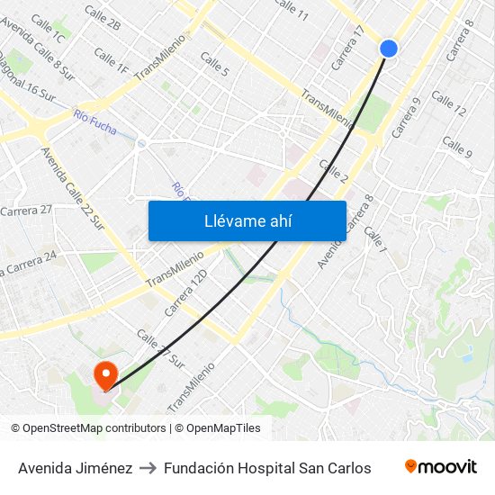 Avenida Jiménez to Fundación Hospital San Carlos map