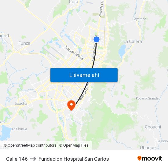 Calle 146 to Fundación Hospital San Carlos map
