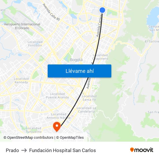 Prado to Fundación Hospital San Carlos map