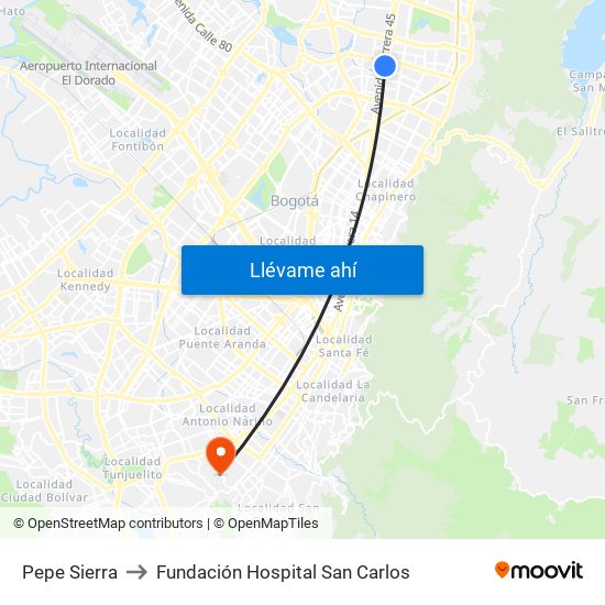 Pepe Sierra to Fundación Hospital San Carlos map