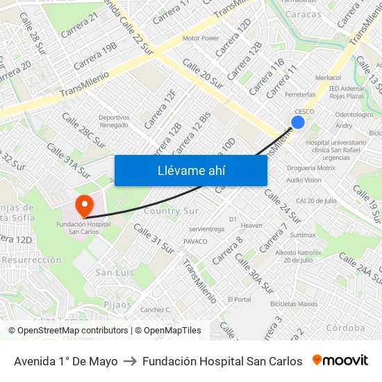 Avenida 1° De Mayo to Fundación Hospital San Carlos map