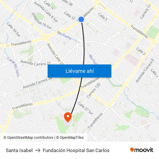 Santa Isabel to Fundación Hospital San Carlos map