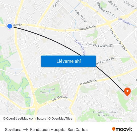 Sevillana to Fundación Hospital San Carlos map