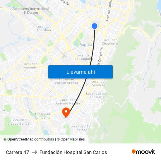 Carrera 47 to Fundación Hospital San Carlos map
