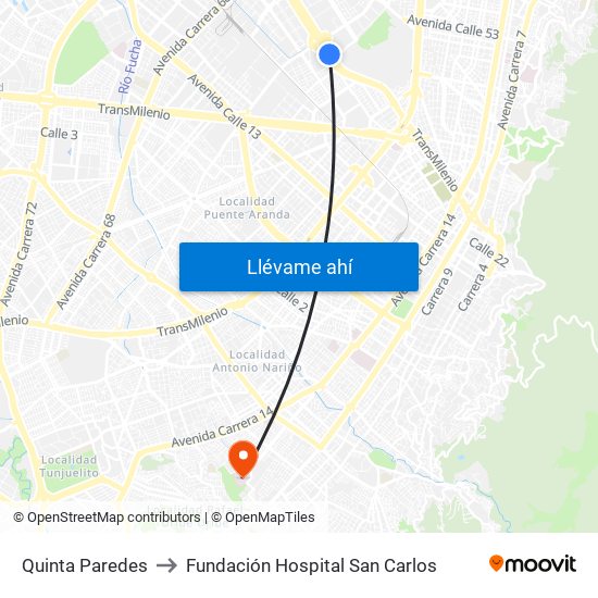 Quinta Paredes to Fundación Hospital San Carlos map