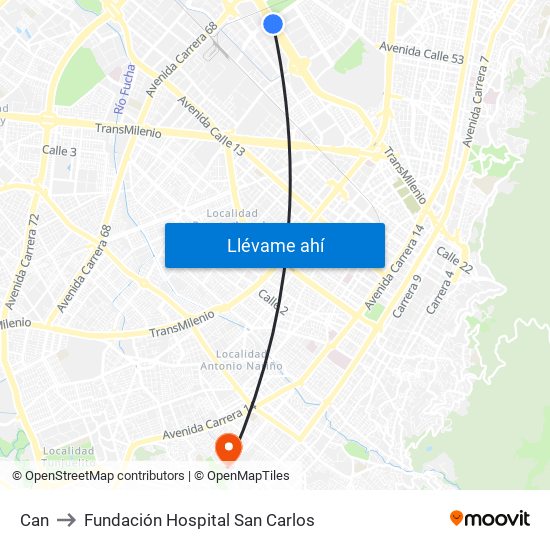 Can to Fundación Hospital San Carlos map