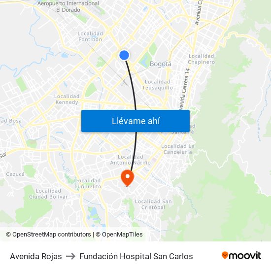 Avenida Rojas to Fundación Hospital San Carlos map