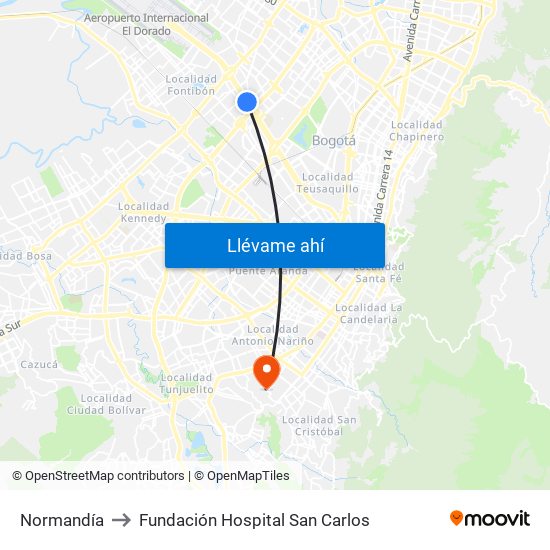 Normandía to Fundación Hospital San Carlos map