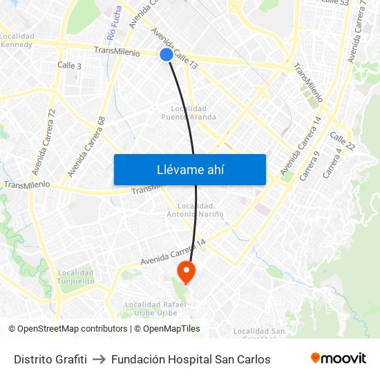 Distrito Grafiti to Fundación Hospital San Carlos map