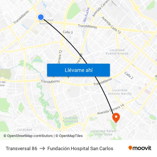 Transversal 86 to Fundación Hospital San Carlos map