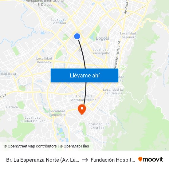 Br. La Esperanza Norte (Av. La Esperanza - Kr 69d) to Fundación Hospital San Carlos map