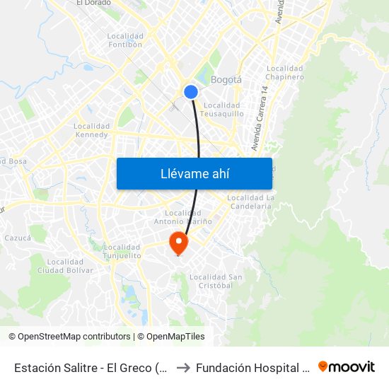 Estación Salitre - El Greco (Ac 26 - Ak 68) to Fundación Hospital San Carlos map