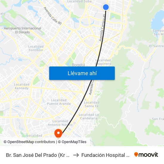 Br. San José Del Prado (Kr 45a - Cl 137) to Fundación Hospital San Carlos map