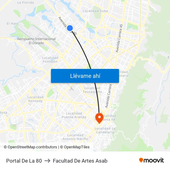 Portal De La 80 to Facultad De Artes Asab map