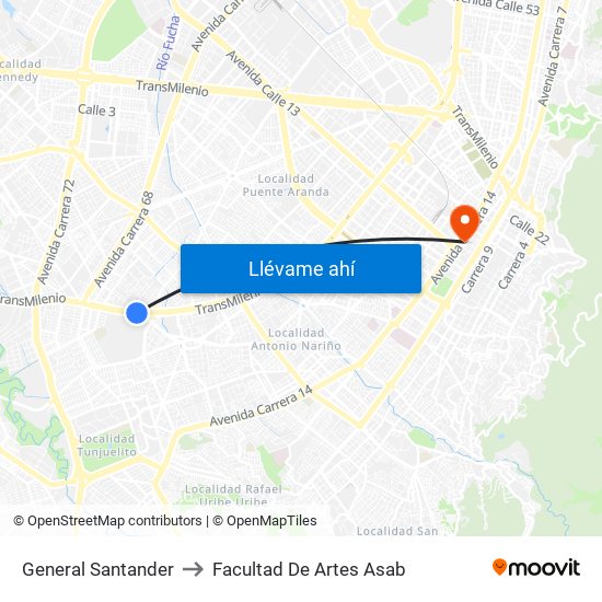 General Santander to Facultad De Artes Asab map