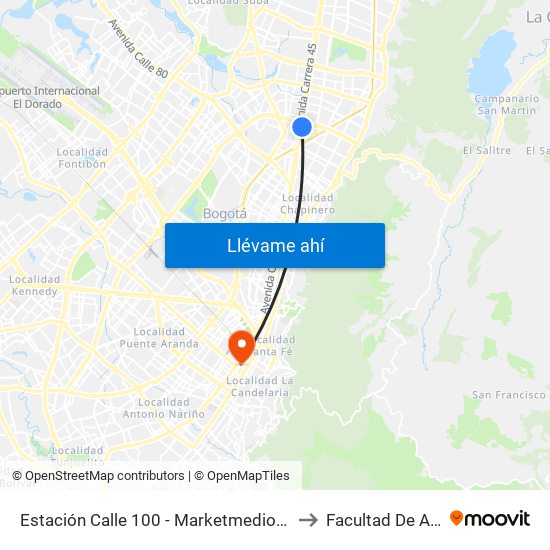 Estación Calle 100 - Marketmedios (Auto Norte - Cl 98) to Facultad De Artes Asab map
