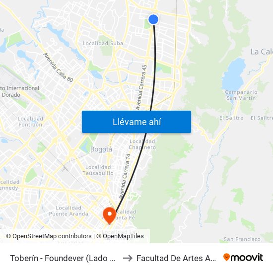 Toberín - Foundever (Lado Sur) to Facultad De Artes Asab map