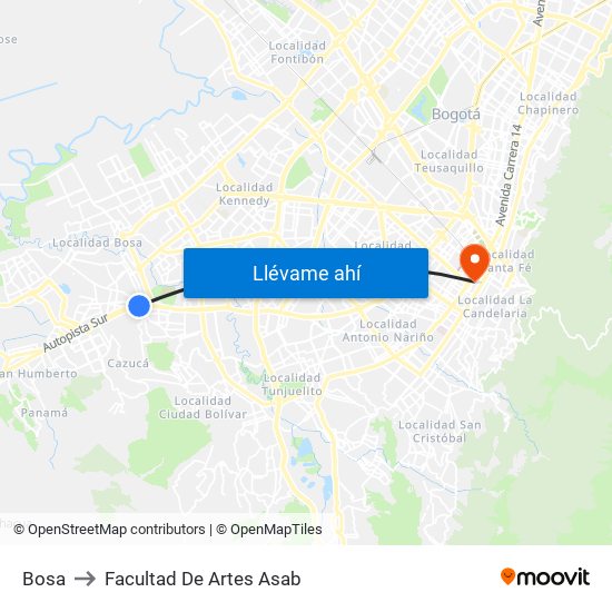 Bosa to Facultad De Artes Asab map