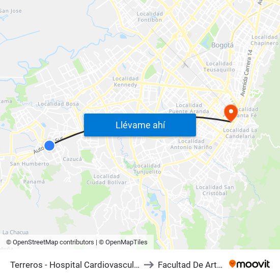 Terreros - Hospital Cardiovascular (Lado Sur) to Facultad De Artes Asab map