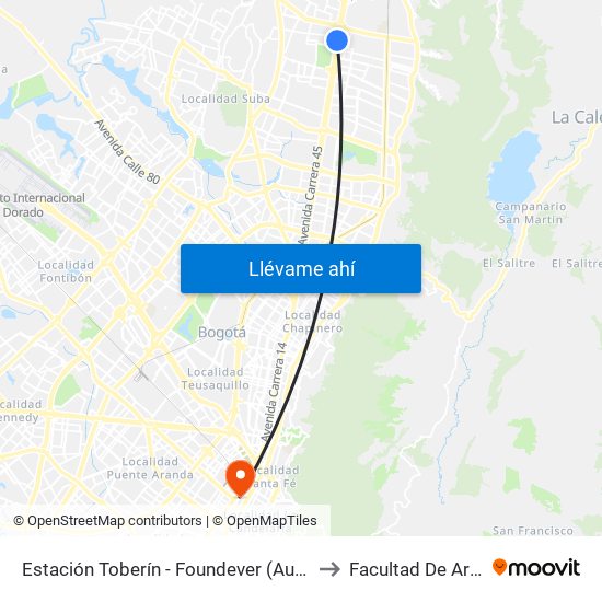 Estación Toberín - Foundever (Auto Norte - Cl 166) to Facultad De Artes Asab map