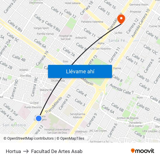 Hortua to Facultad De Artes Asab map