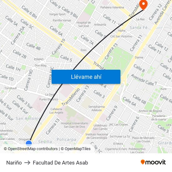 Nariño to Facultad De Artes Asab map