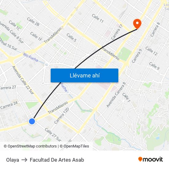 Olaya to Facultad De Artes Asab map