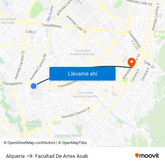 Alquería to Facultad De Artes Asab map