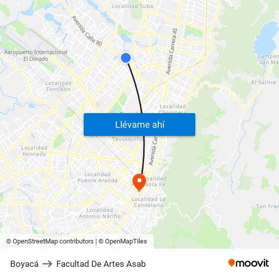 Boyacá to Facultad De Artes Asab map