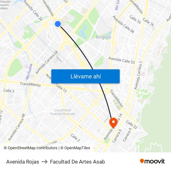Avenida Rojas to Facultad De Artes Asab map